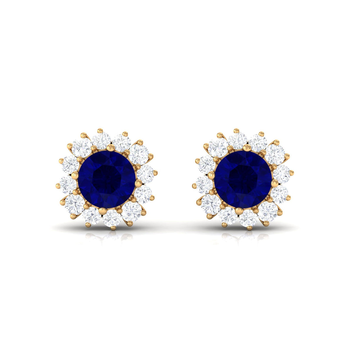 0.8 Carat Natural Blue Sapphire and Diamond Halo Stud Earrings