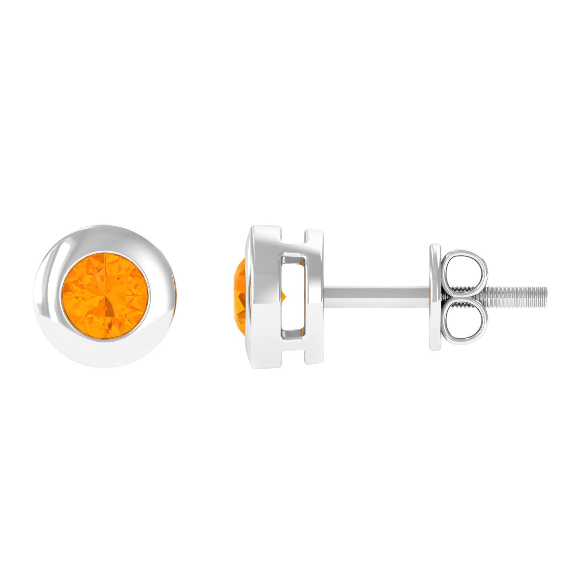 0.9 Carat Bezel Set Round Fire Opal Solitaire Stud Earrings