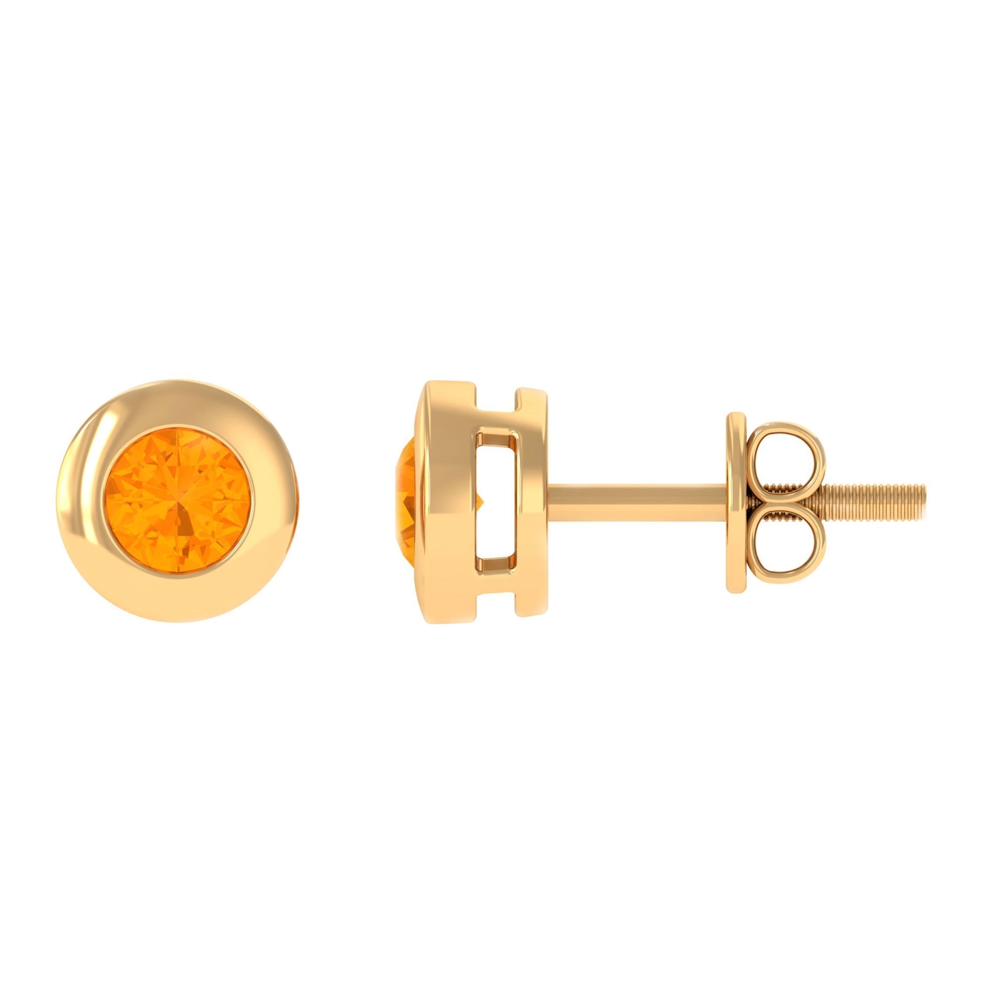 0.9 Carat Bezel Set Round Fire Opal Solitaire Stud Earrings