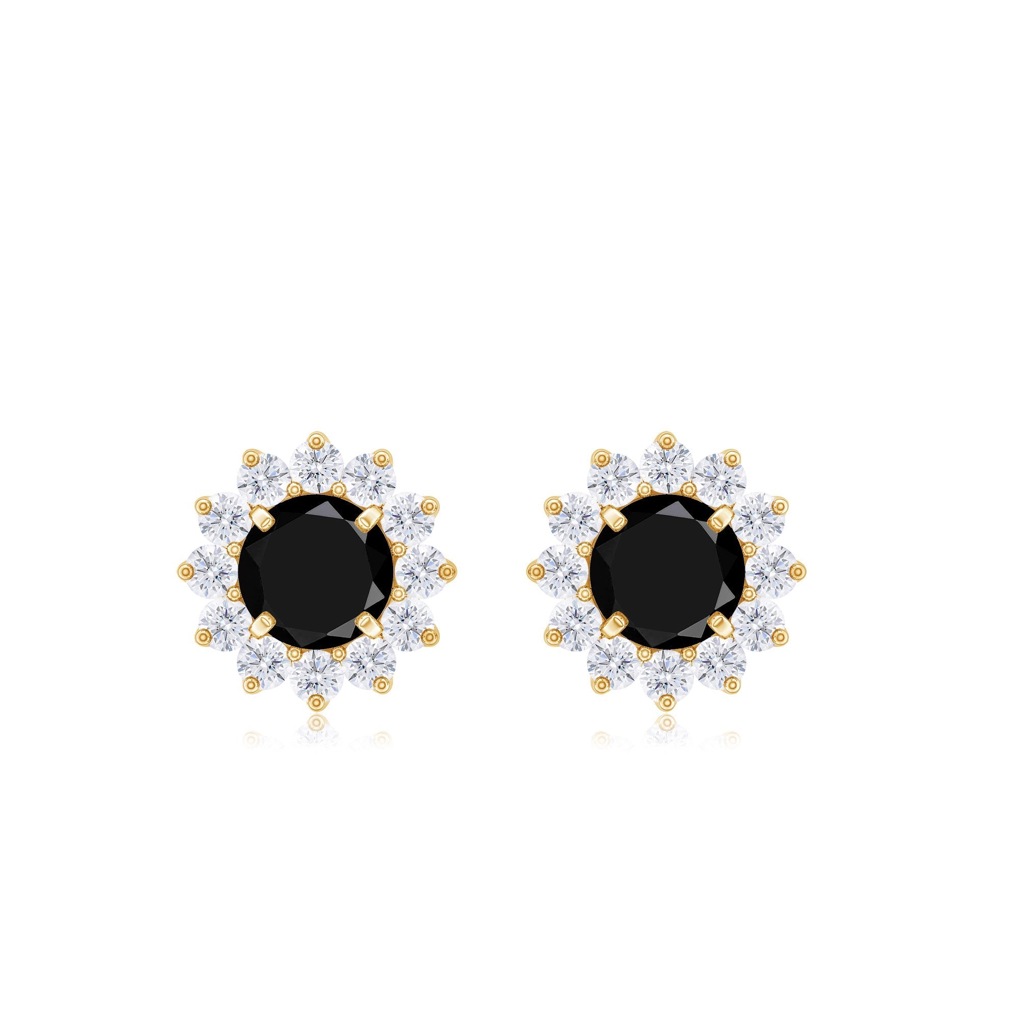 0.9 Carat Black Spinel and Diamond Classic Halo Stud Earrings