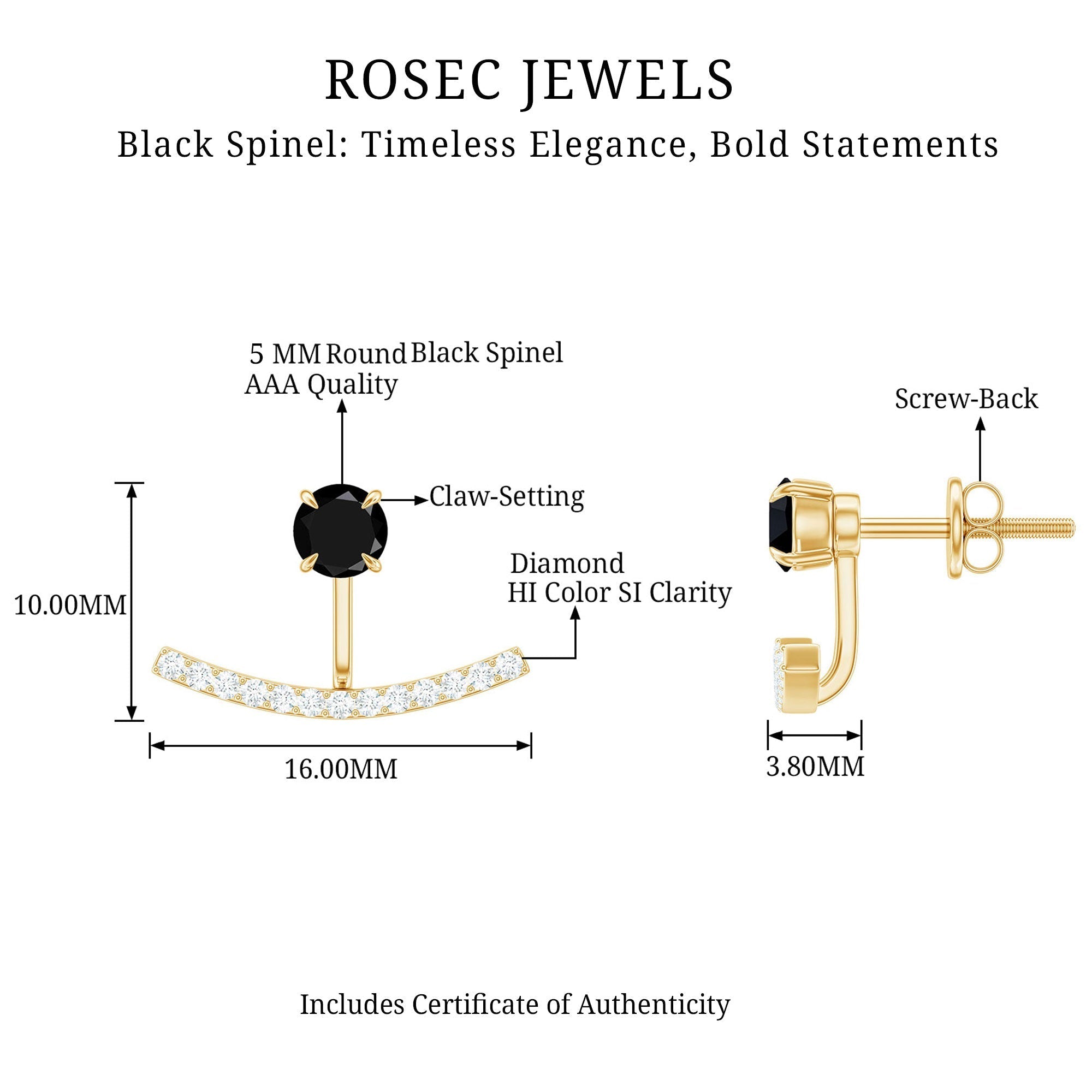 0.9 Carat Black Spinel Jacket Earrings with Diamond Stones