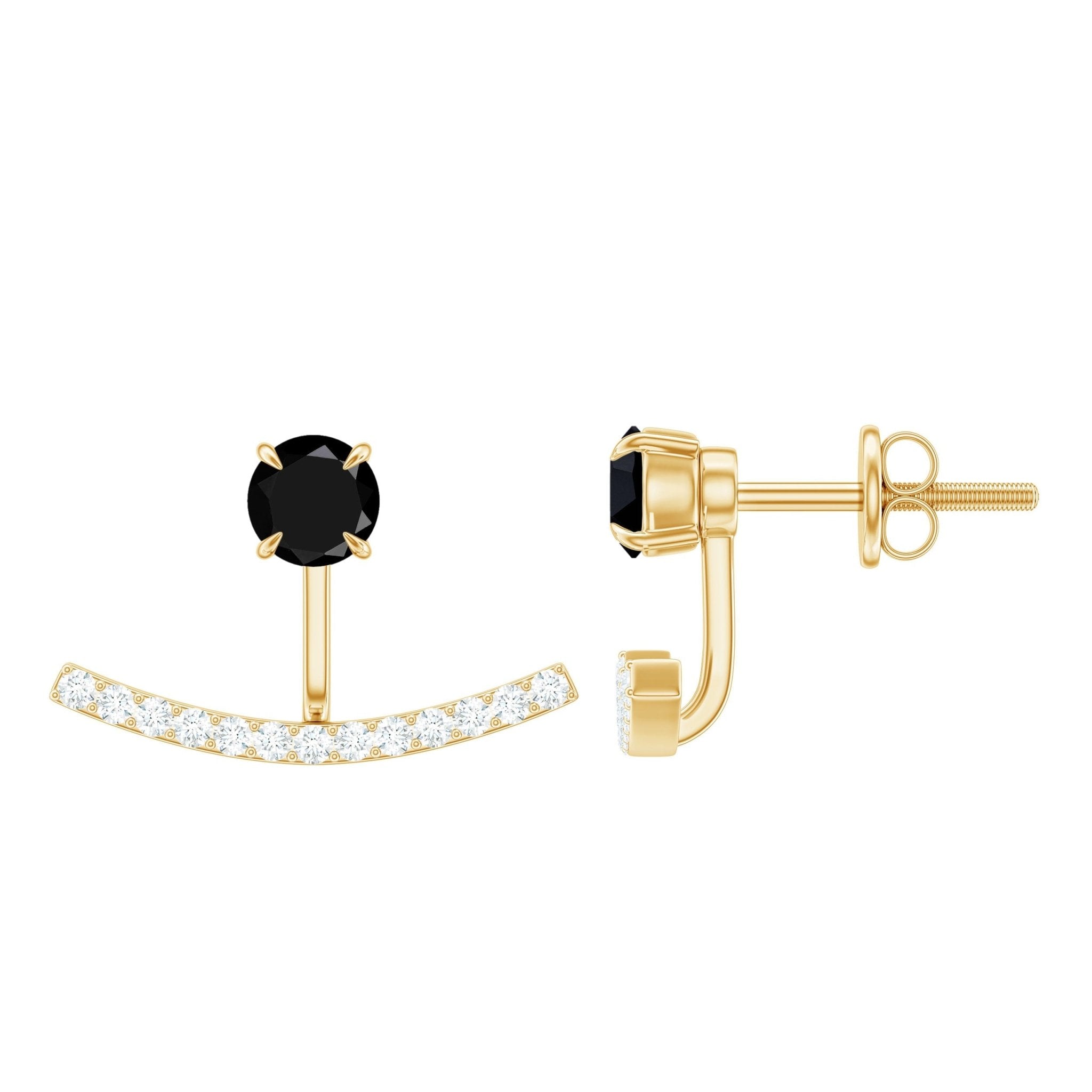 0.9 Carat Black Spinel Jacket Earrings with Diamond Stones