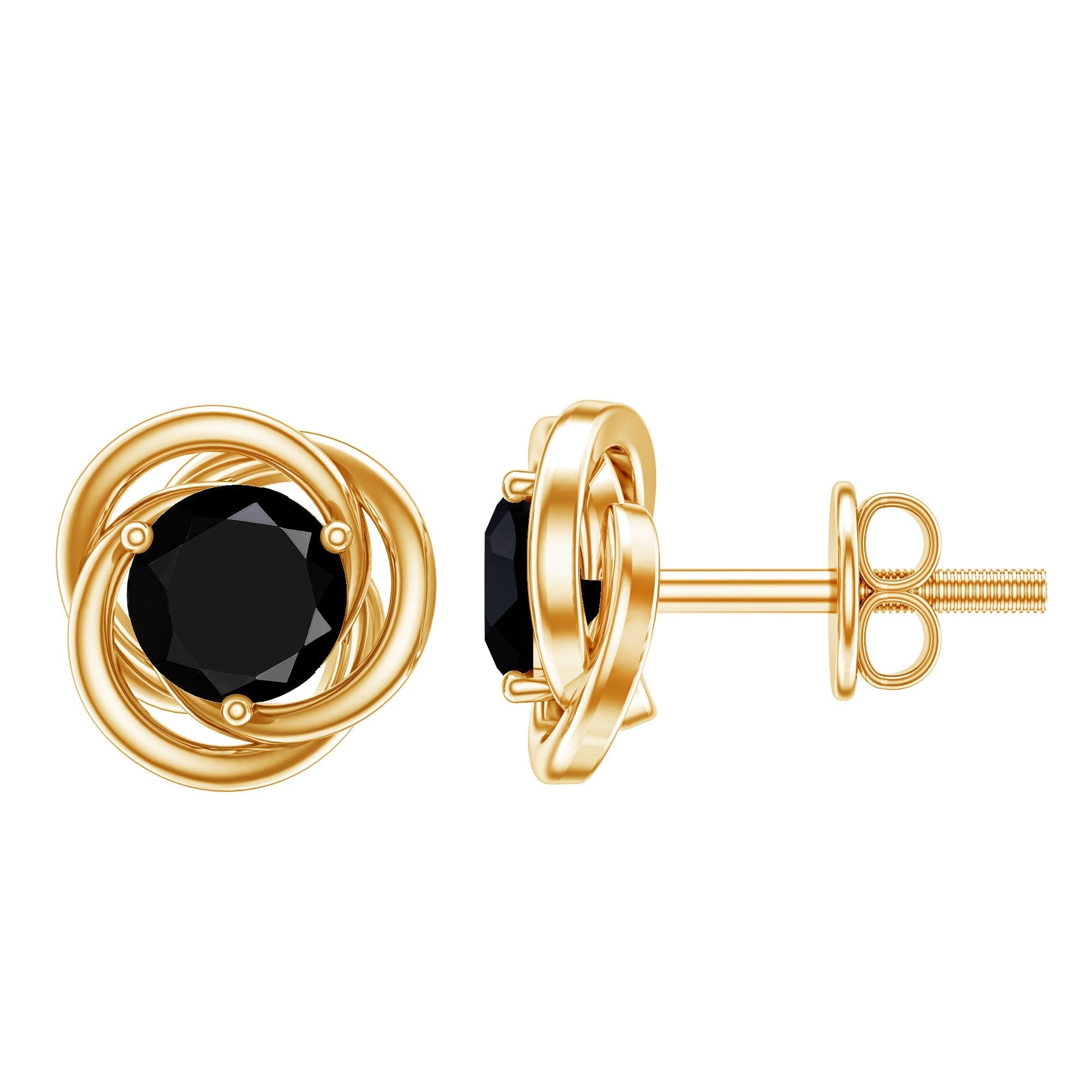 0.9 Carat Black Spinel Swirl Stud Earrings with Screw Backs