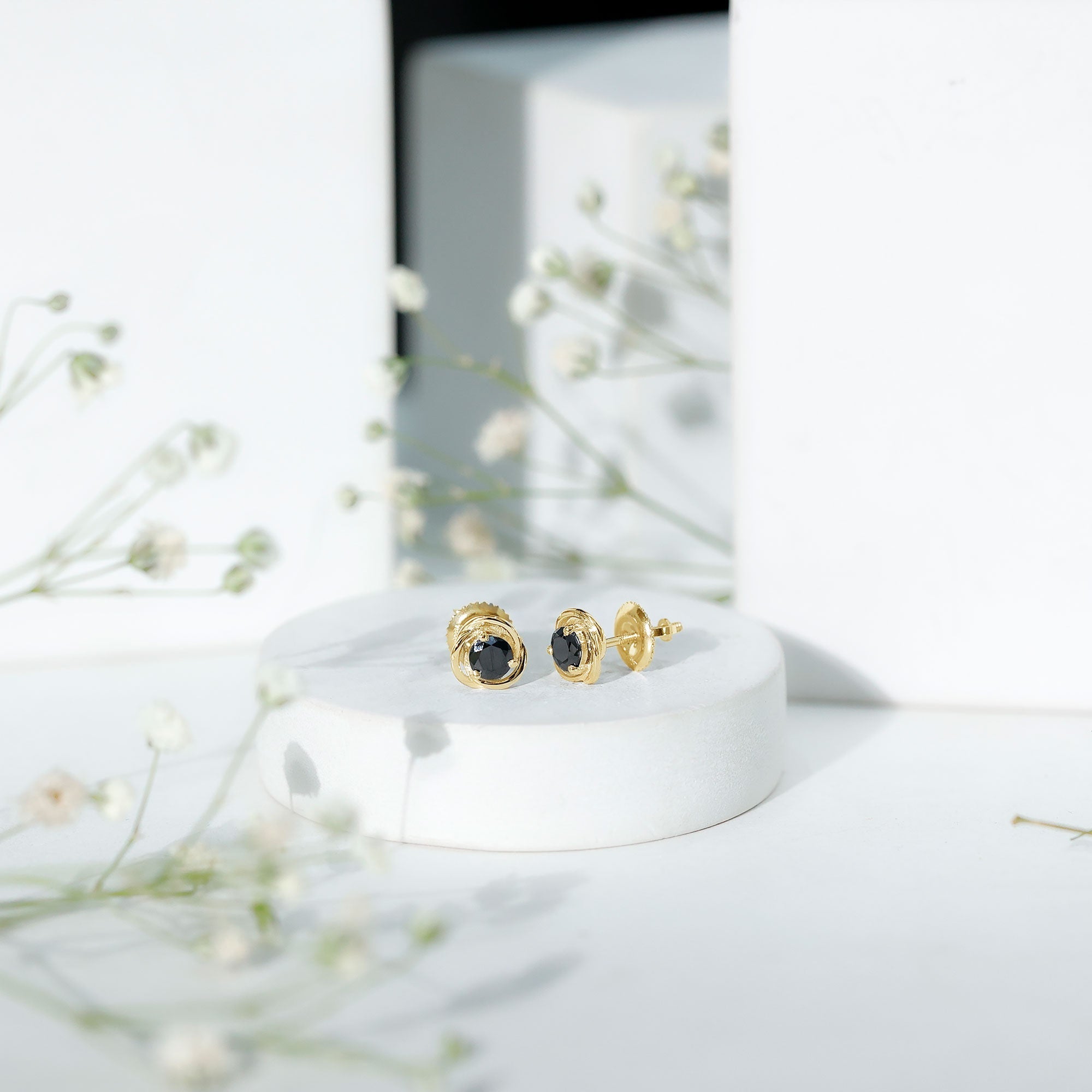 0.9 Carat Black Spinel Swirl Stud Earrings with Screw Backs