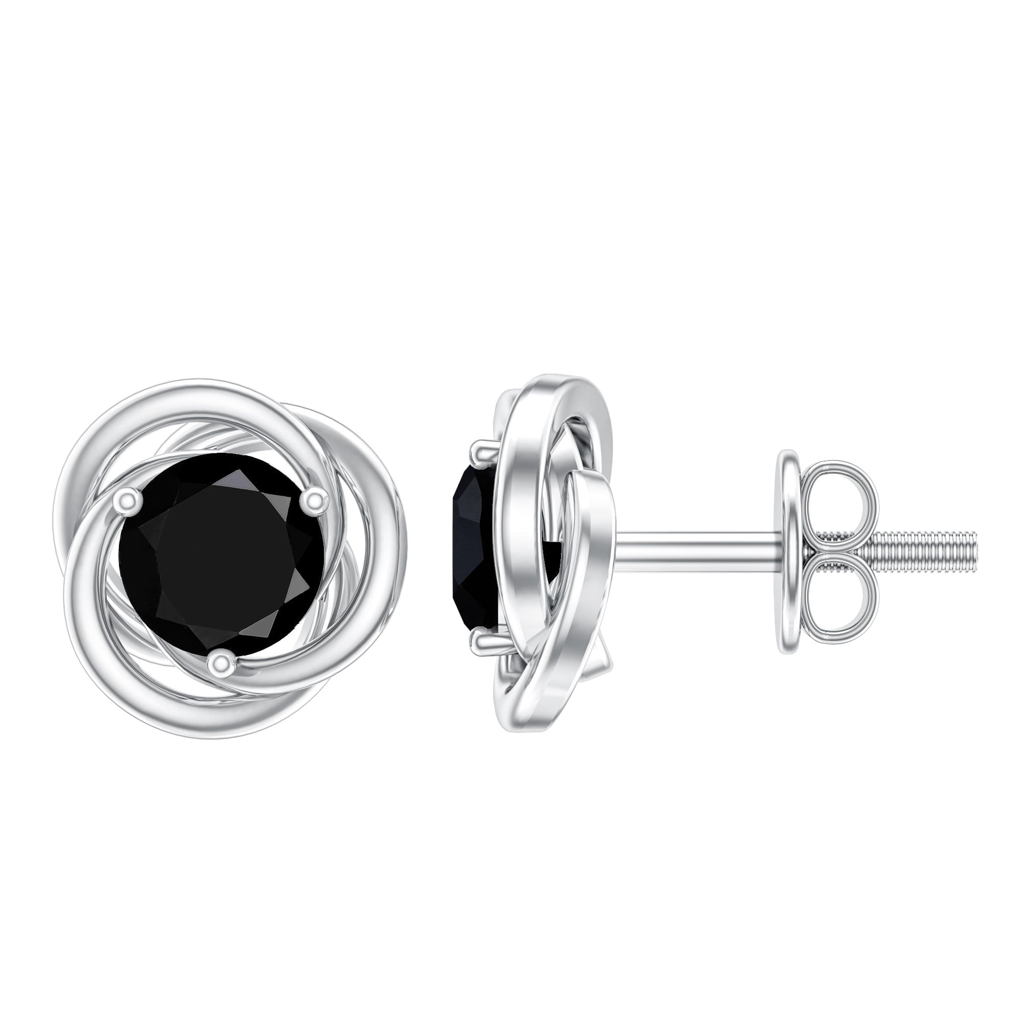 0.9 Carat Black Spinel Swirl Stud Earrings with Screw Backs