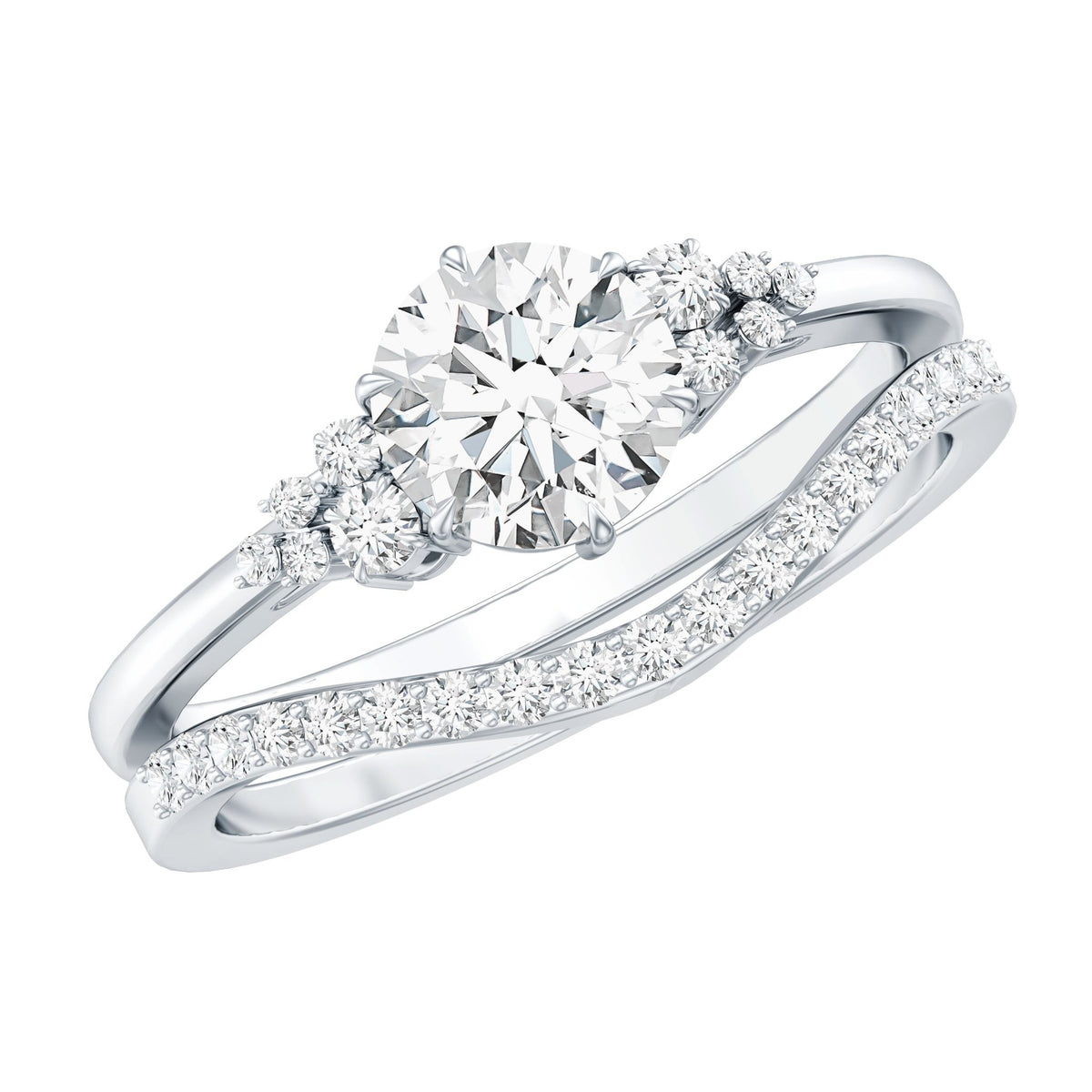 0.9 Carat Round Cut Moissanite Wedding Ring Set For Bride