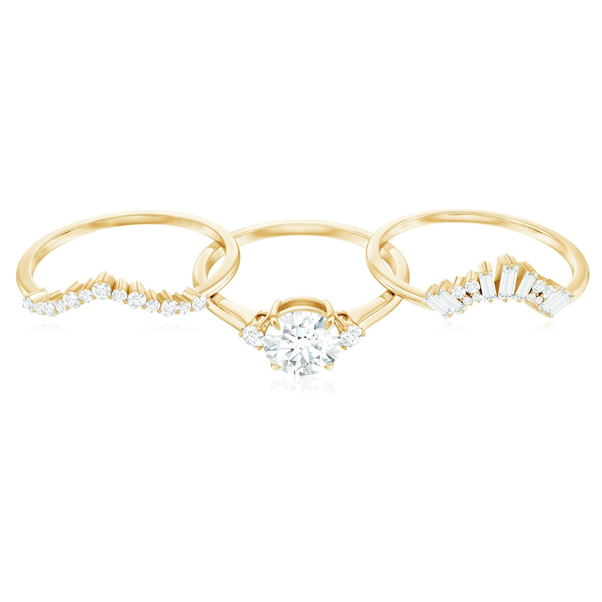 0.9 Carat Vintage Inspired Moissanite 3 Piece Wedding Ring Sets