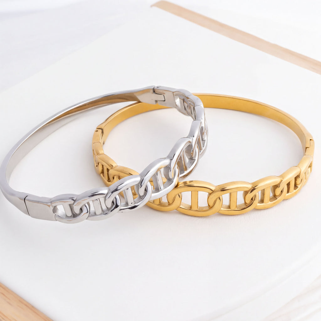 Gold Chain Bangle – 18K Gold PVD Coated Stainless Steel Oval Bracelet - Bracelets | Sunflower Soul Boutique