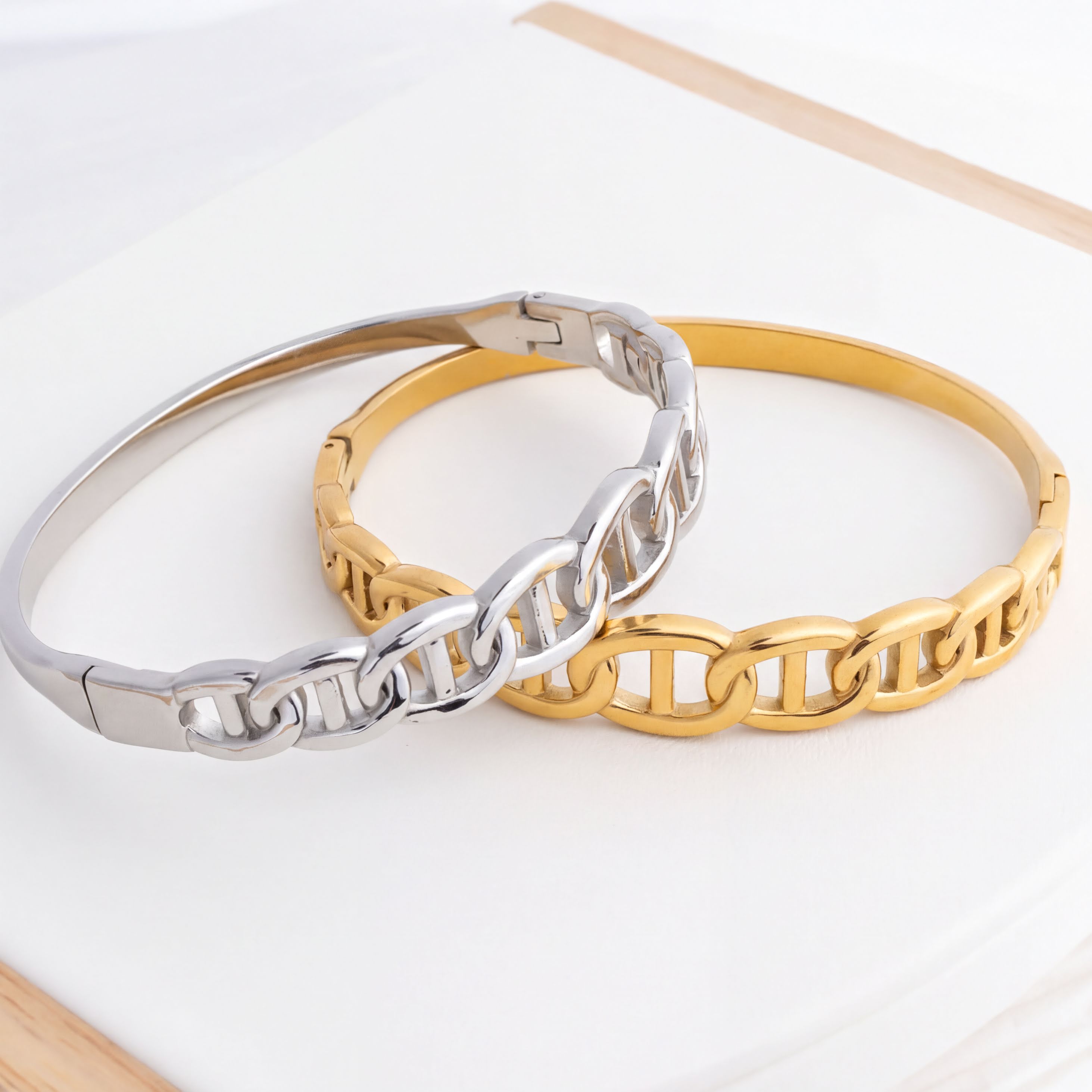 Gold Chain Bangle – 18K Gold PVD Coated Stainless Steel Oval Bracelet - Bracelets | Sunflower Soul Boutique