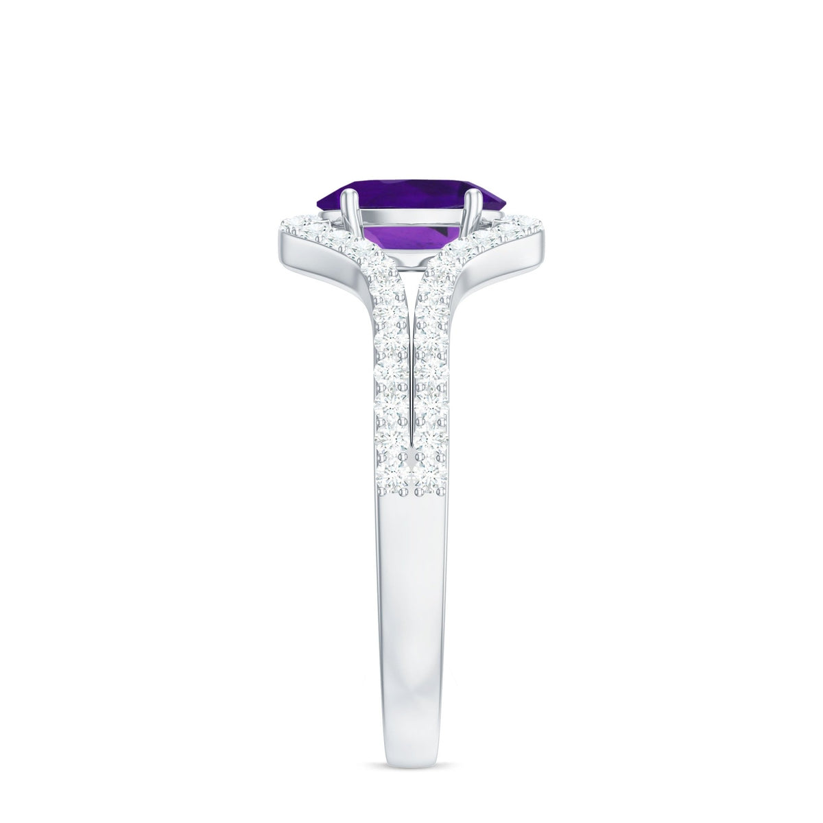 1 Carat Amethyst Oval Engagement Ring with Diamond Split Shank