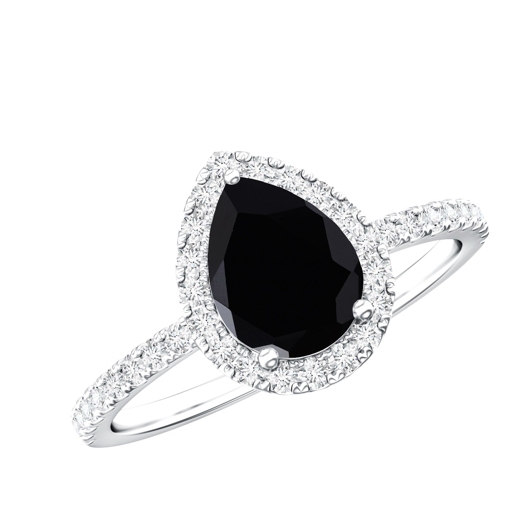 1 Carat Black Onyx Pear Engagement Ring with Diamond Halo