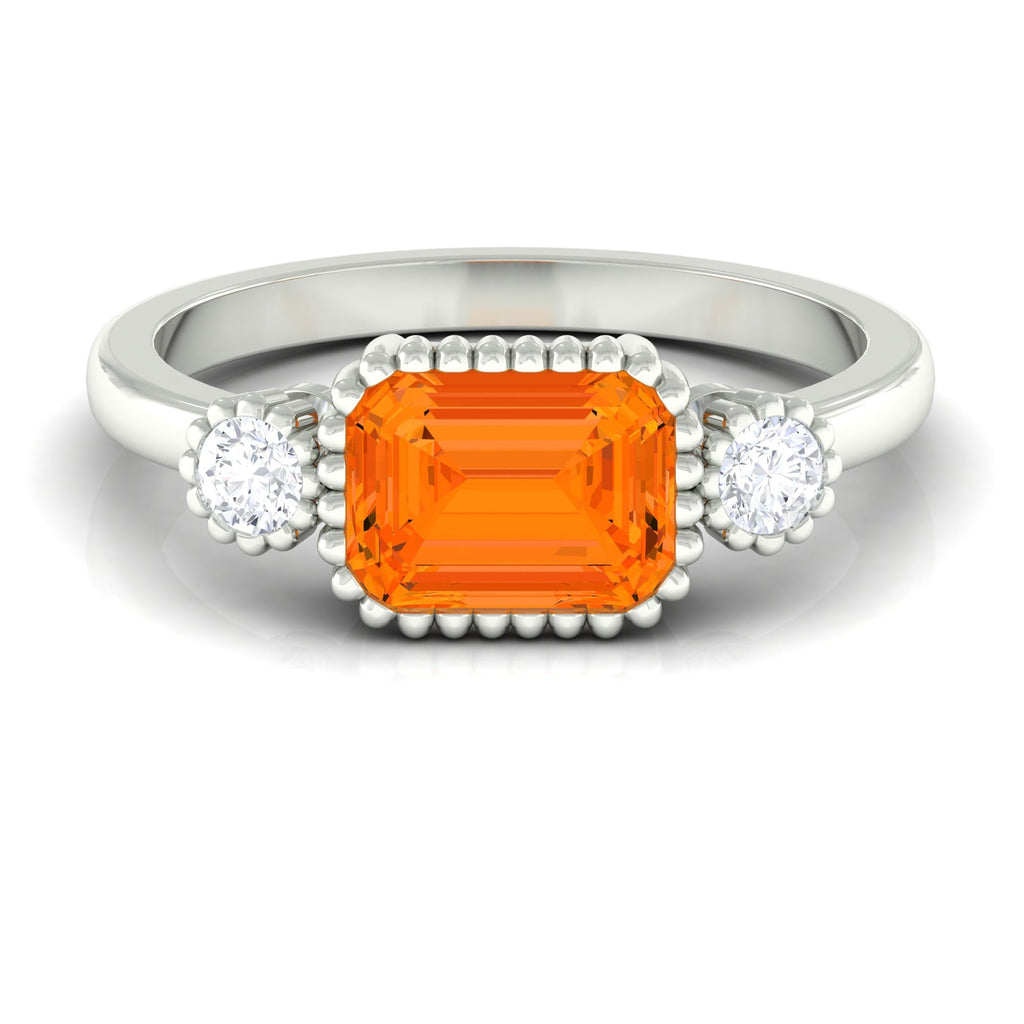 1 Carat East West Fire Opal Engagement Ring with Diamond