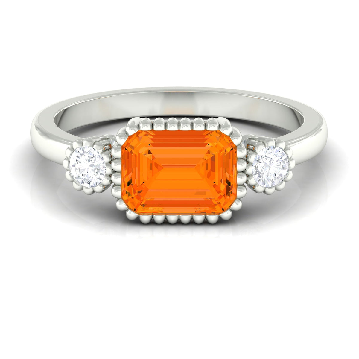 1 Carat East West Fire Opal Engagement Ring with Diamond