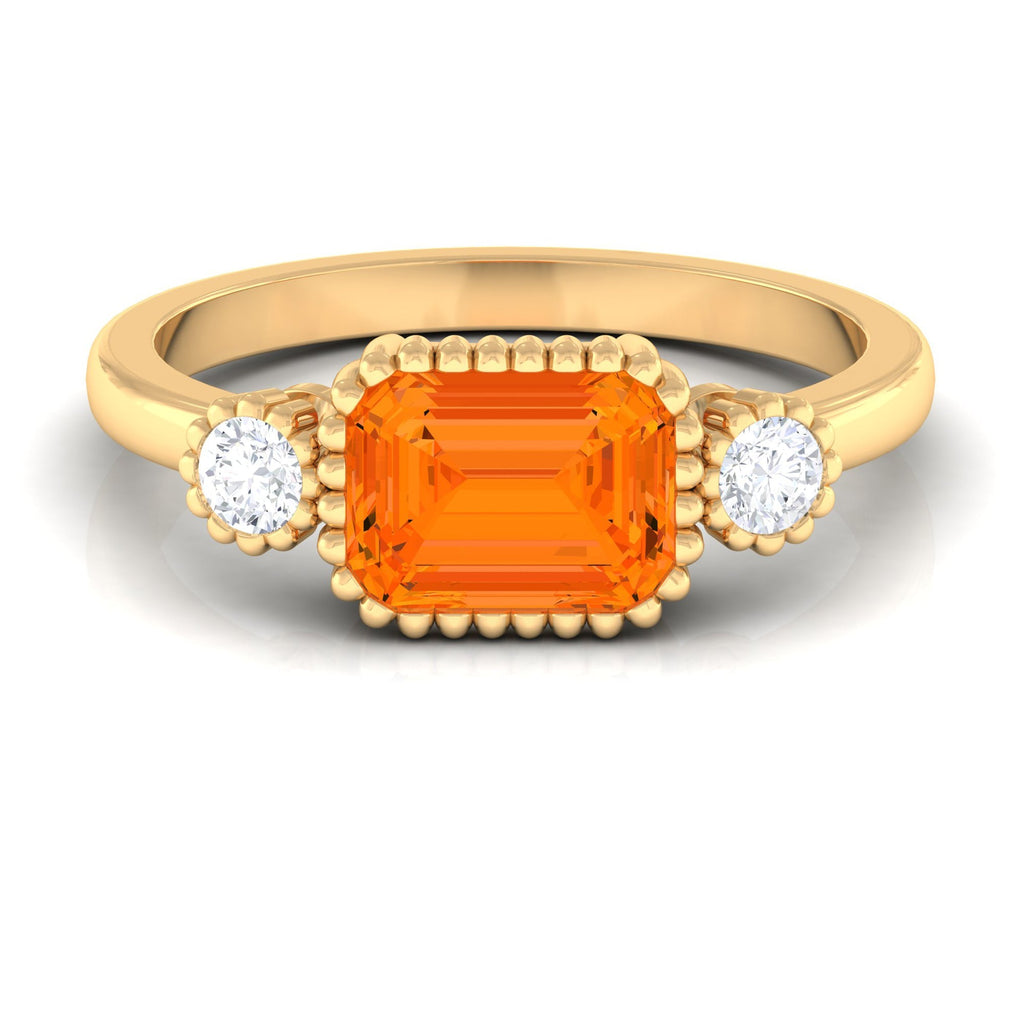 1 Carat East West Fire Opal Engagement Ring with Diamond