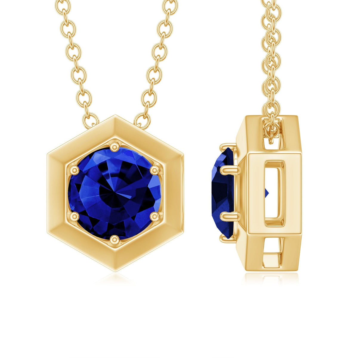1 Carat Lab Grown Blue Sapphire Hexagon Necklace for Women