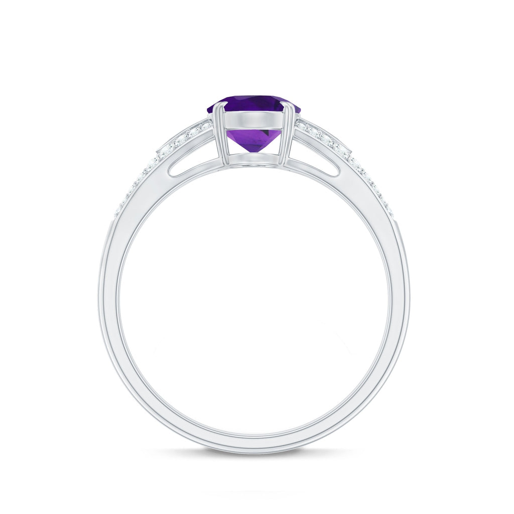 1 Carat Oval Amethyst Solitaire Engagement Ring with Diamond Split Shank