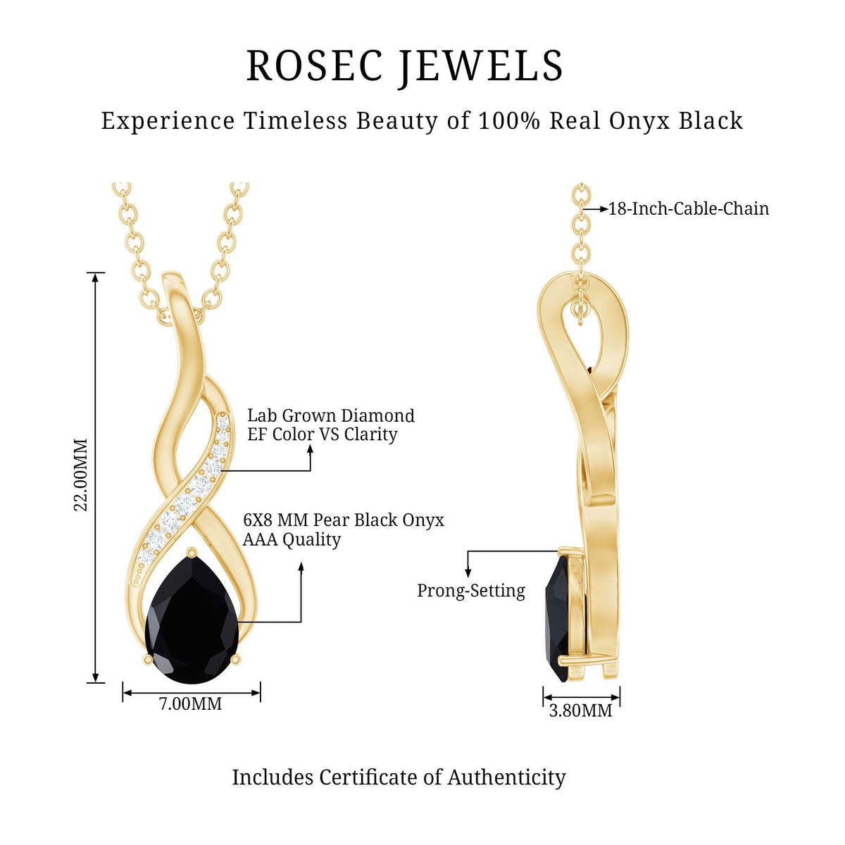 1 Carat Pear Shape Black Onyx Infinity Necklace with Diamonds