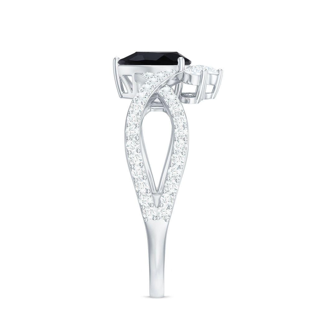 1 Carat Pear Shaped Black Onyx Designer Engagement Ring with Diamond