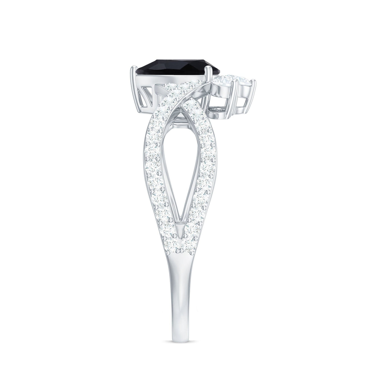 1 Carat Pear Shaped Black Onyx Designer Engagement Ring with Diamond