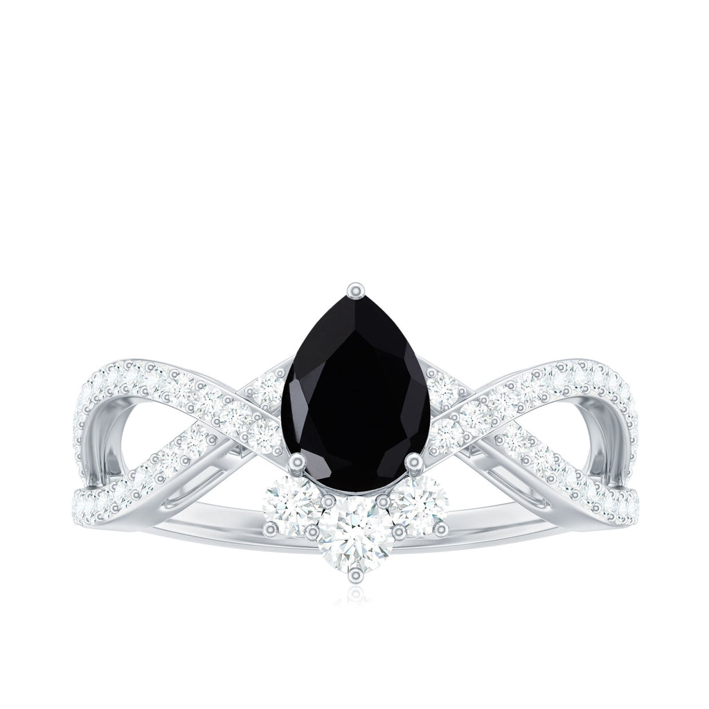 1 Carat Pear Shaped Black Onyx Designer Engagement Ring with Diamond