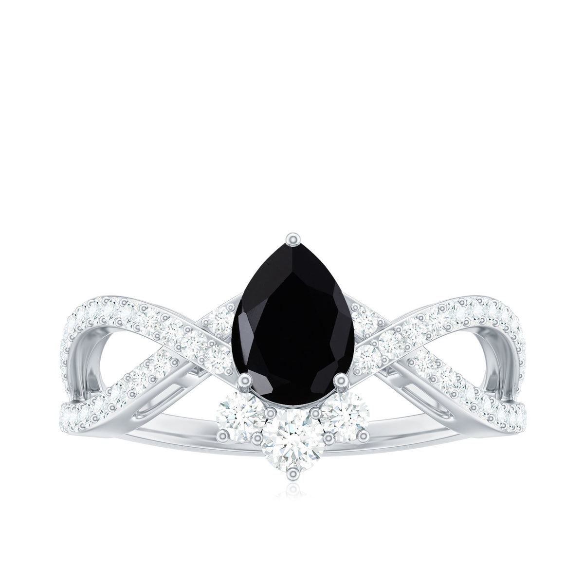 1 Carat Pear Shaped Black Onyx Designer Engagement Ring with Diamond