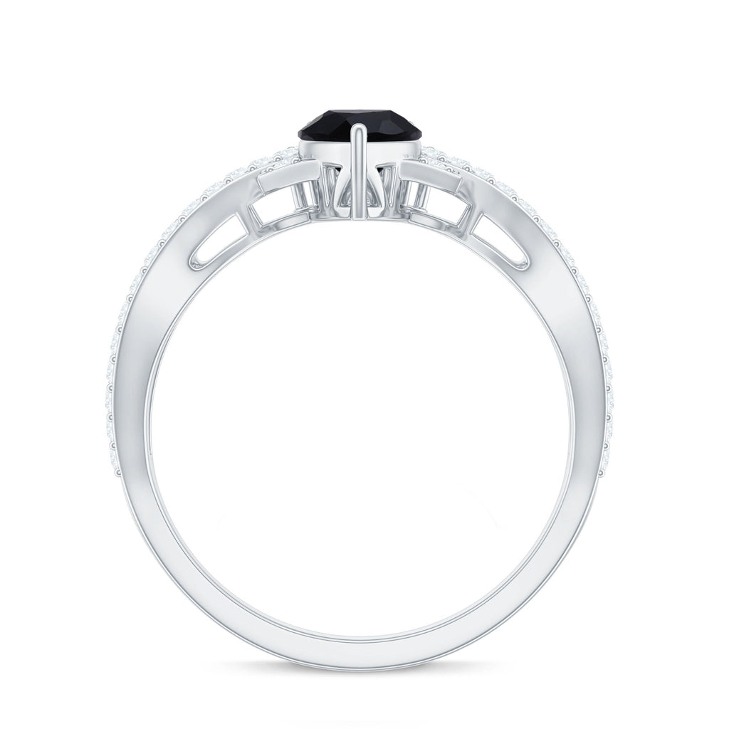 1 Carat Pear Shaped Black Onyx Designer Engagement Ring with Diamond