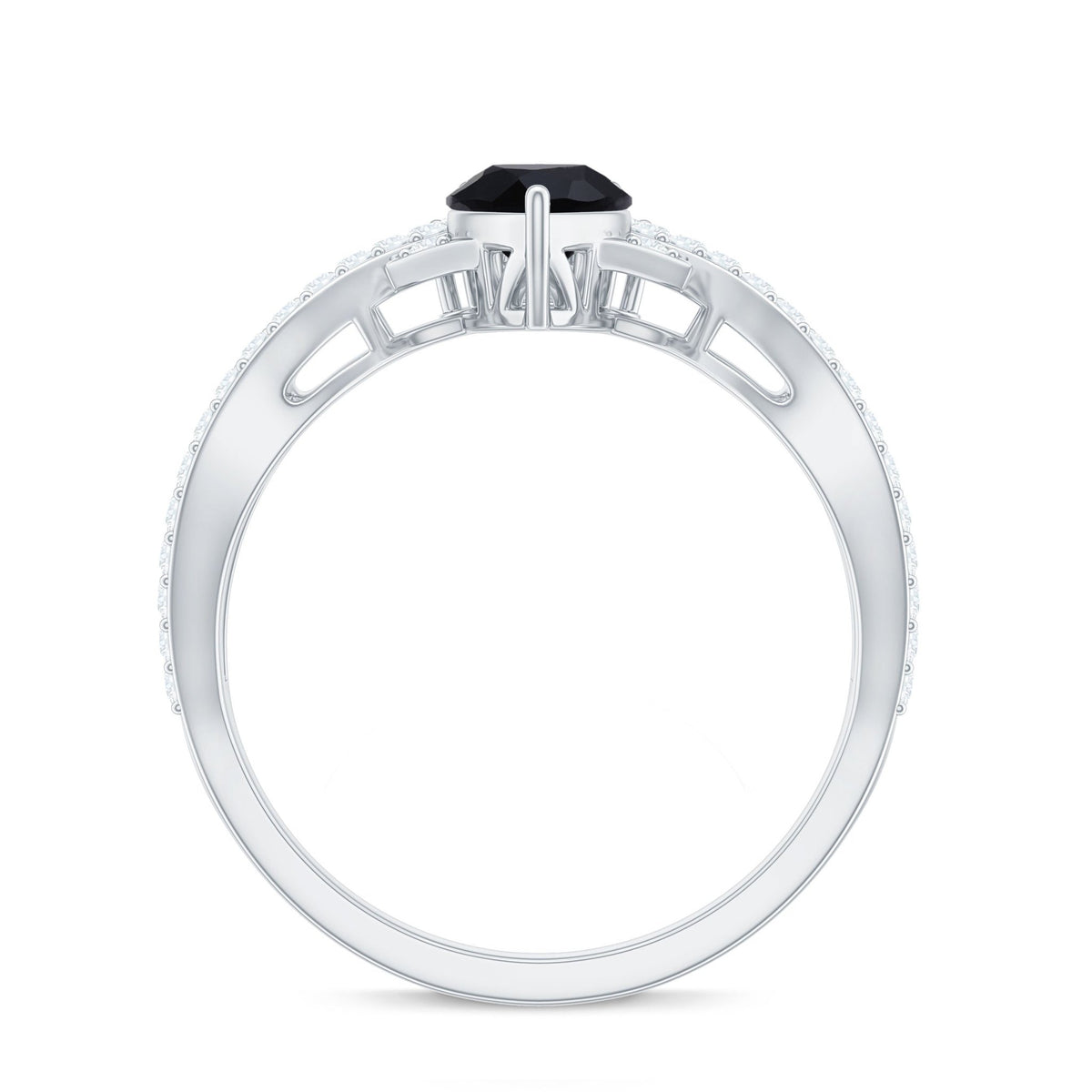 1 Carat Pear Shaped Black Onyx Designer Engagement Ring with Diamond