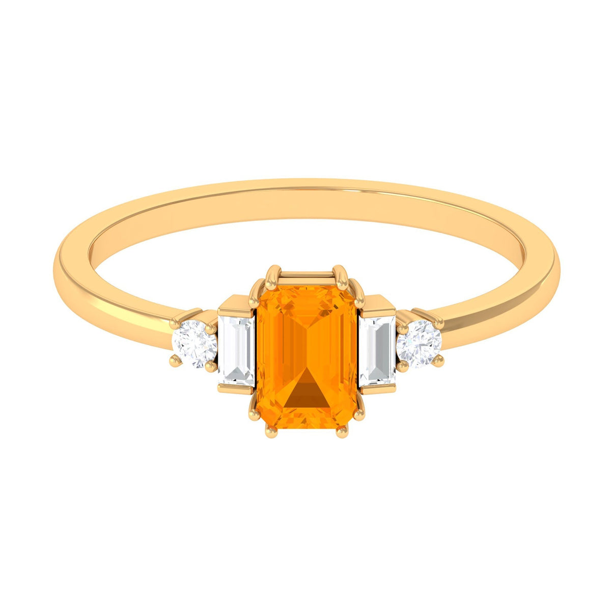 1 CT Emerald Cut Fire Opal Engagement Ring with Diamond