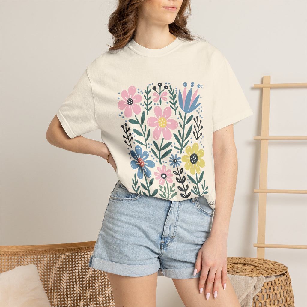 Wildflower Bible Verse Tee – Soft Garment Dyed Floral Graphic Shirt