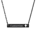 Engraved Bar Necklace - Custom Name Pendant With Cutout Cross | Stainless Steel Jewelry