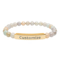 Engraved Bar Bracelet – Natural Stone Stretch Bead Band | Custom Name Gift
