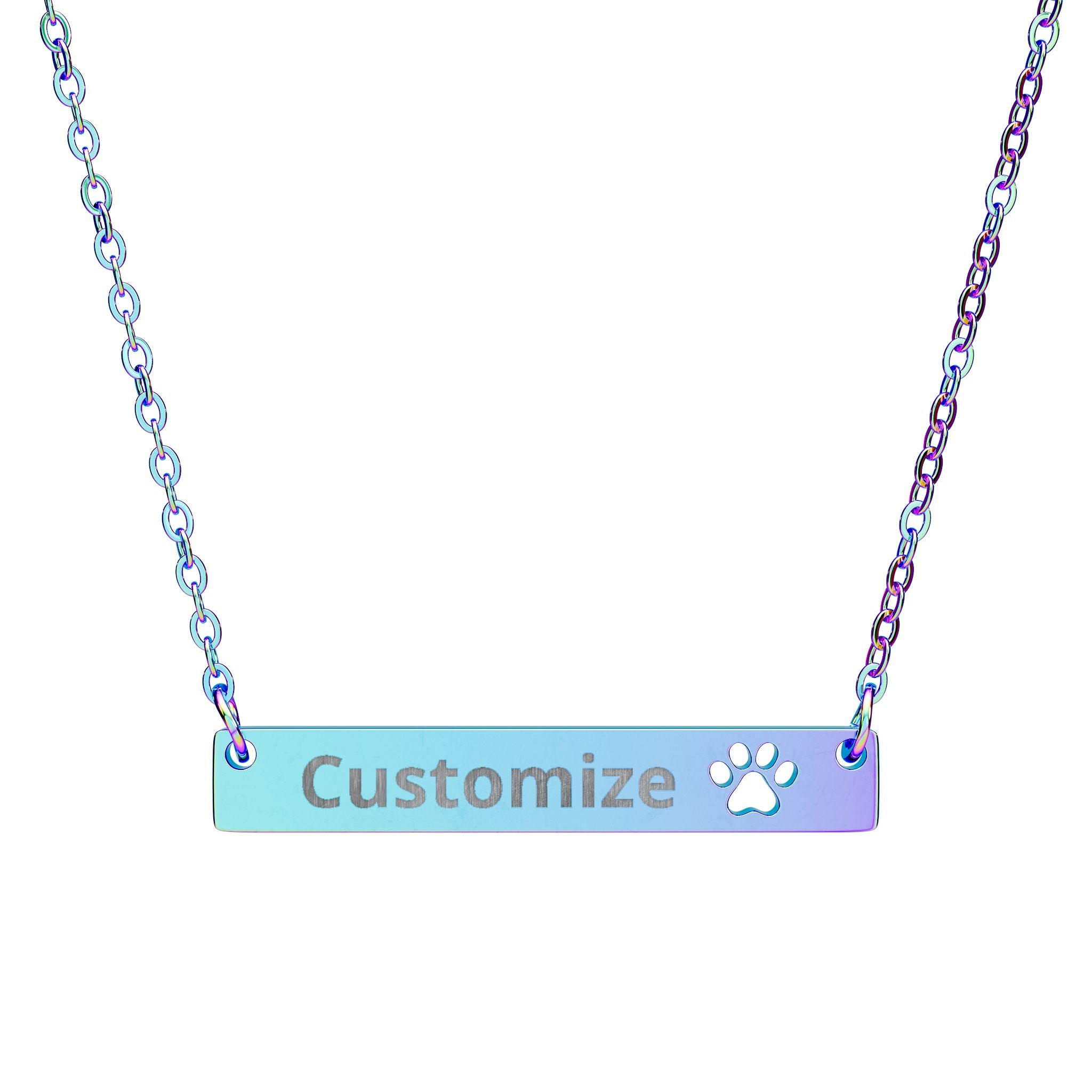 Engraved Paw Necklace - Custom Pet Pendant | Stainless Steel Bar Jewelry