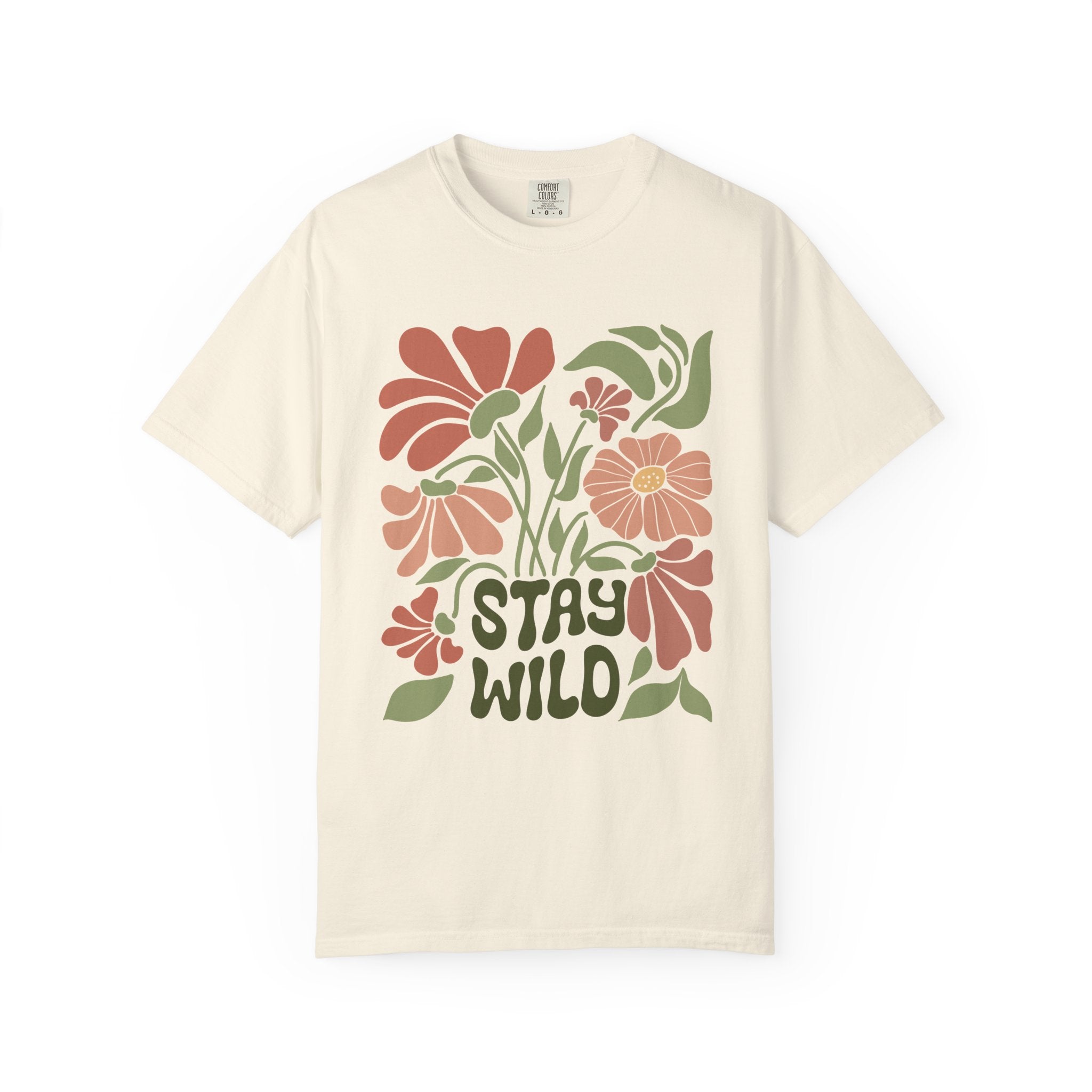 Retro Floral Tee – Stay Wild Shirt | Boho T Shirt, Soft Cotton Tee, Earth Tone T-Shirt