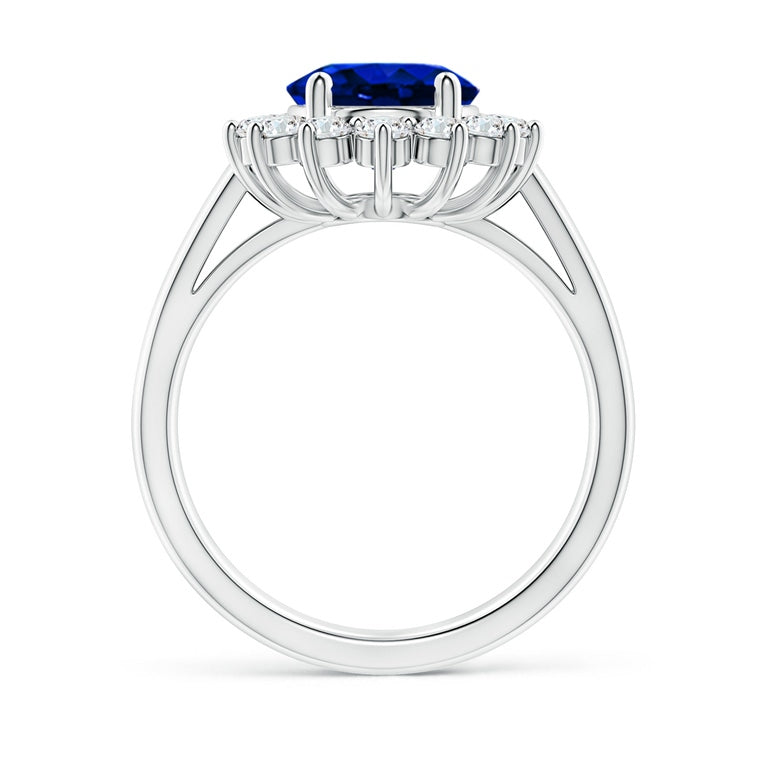 Lab Grown Sapphire Ring – Princess Diana Oval Sapphire Diamond Halo in 14K White Gold