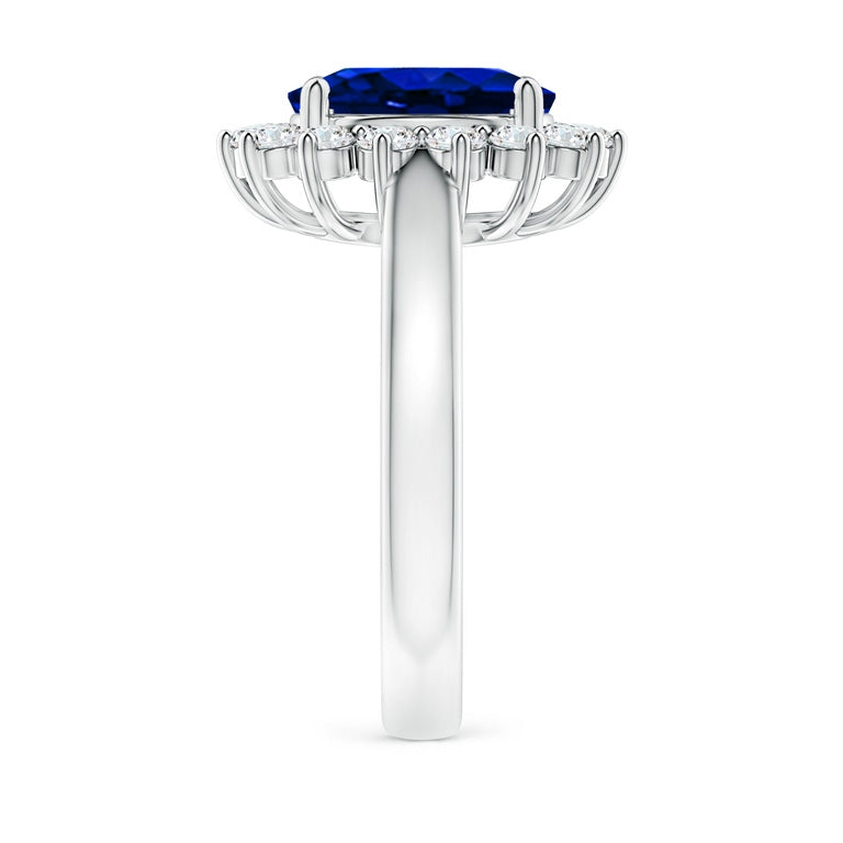 Lab Grown Sapphire Ring – Princess Diana Oval Sapphire Diamond Halo in 14K White Gold