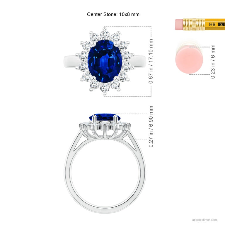 Lab Grown Sapphire Ring – Princess Diana Oval Sapphire Diamond Halo in 14K White Gold