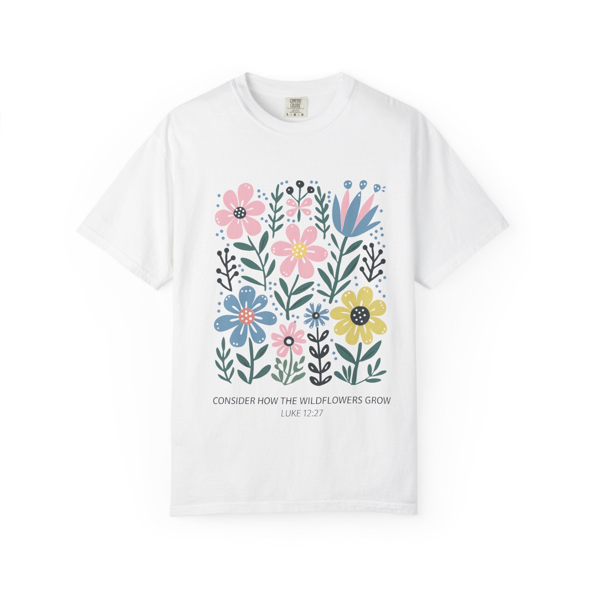 Wildflower Bible Verse Tee – Soft Garment Dyed Floral Graphic Shirt