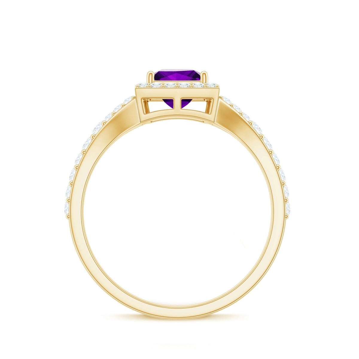 1.2 Carat Amethyst Princess Cut Engagement Ring with Moissanite Split Shank