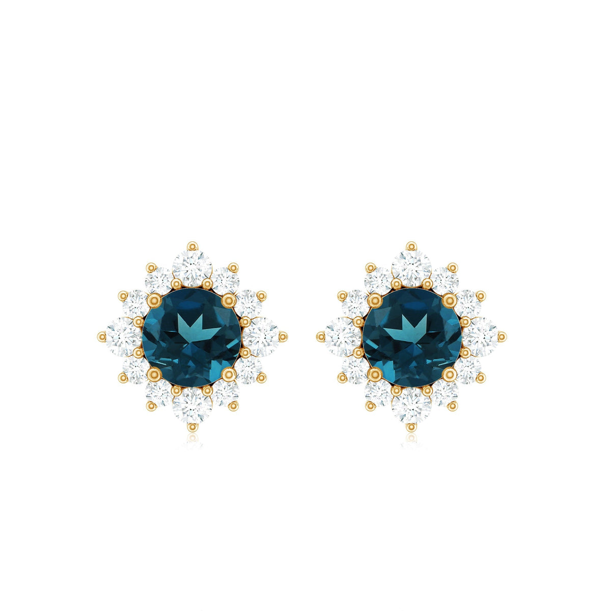 1.2 Carat Classic London Blue Topaz Stud Earrings with Diamond Halo