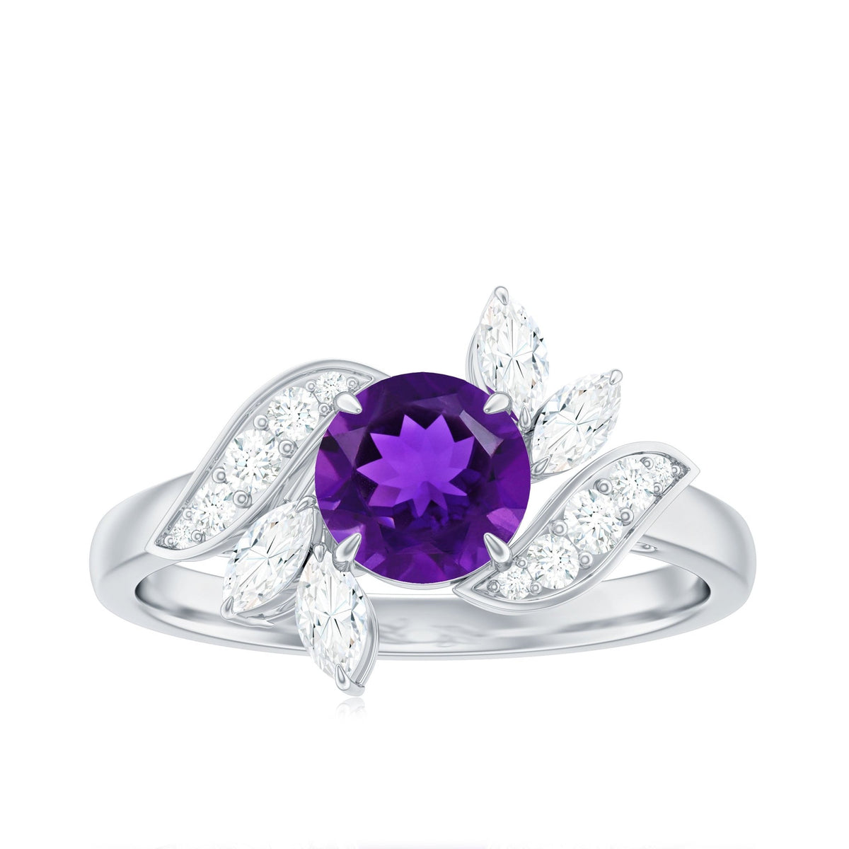1.2 Carat Nature Inspired Amethyst Engagement Ring with Diamond