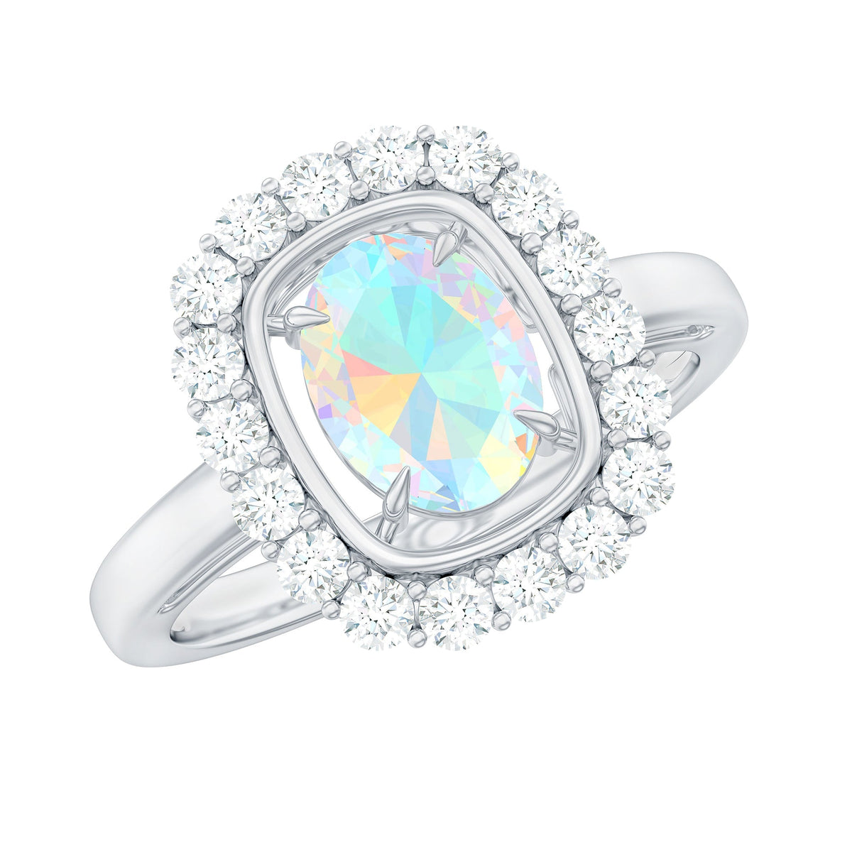 1.2 Carat Oval Cut Ethiopian Opal Halo Engagement Ring with Moissanite