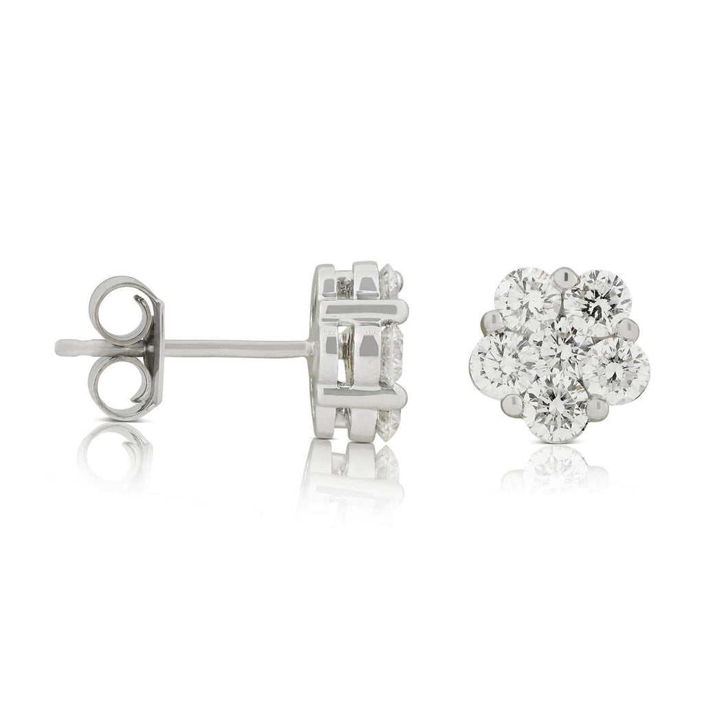 Lab Diamond Stud Earrings – 2 Carat Floral Cluster Design | 14kt White Gold