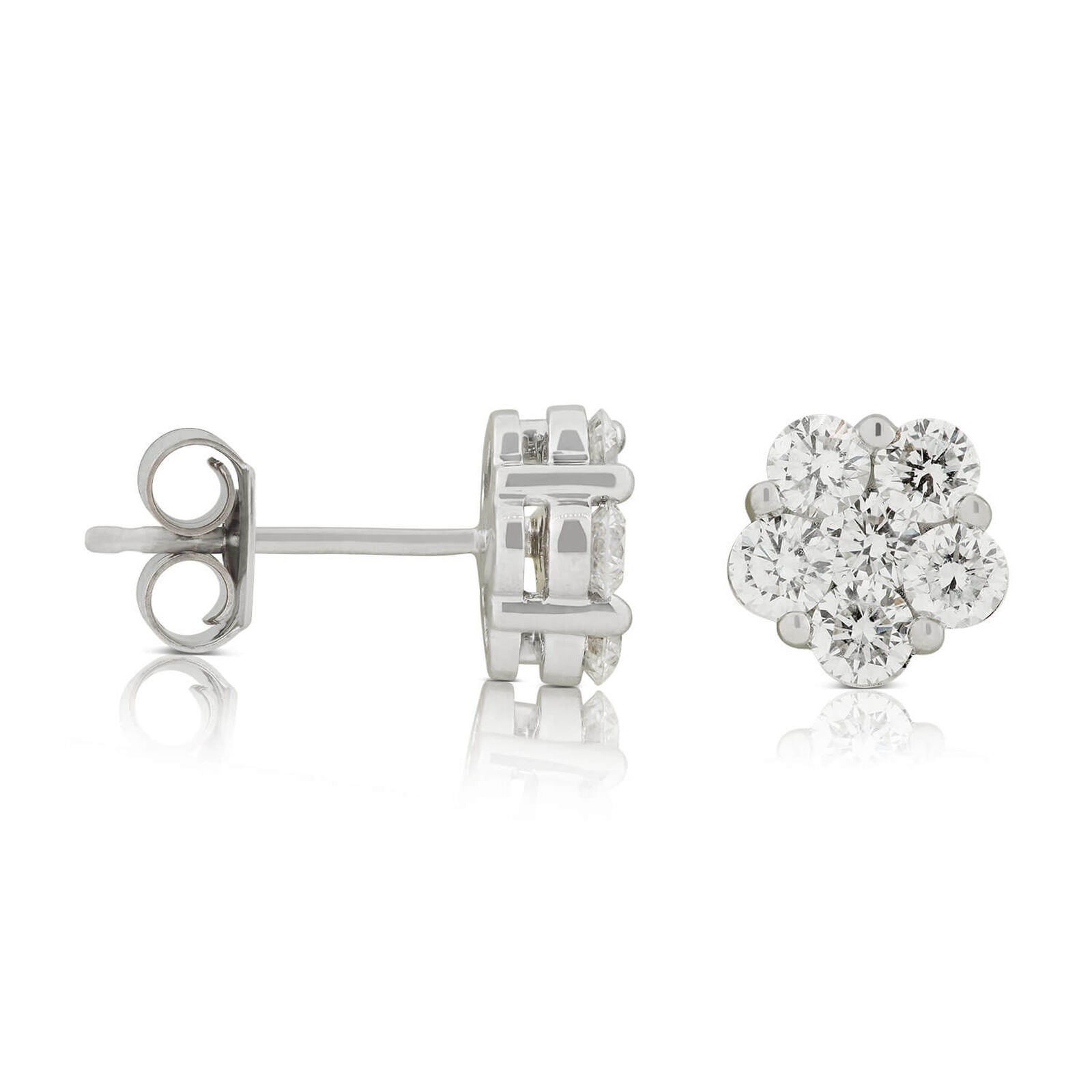 Lab Diamond Stud Earrings – 2 Carat Floral Cluster Design | 14kt White Gold