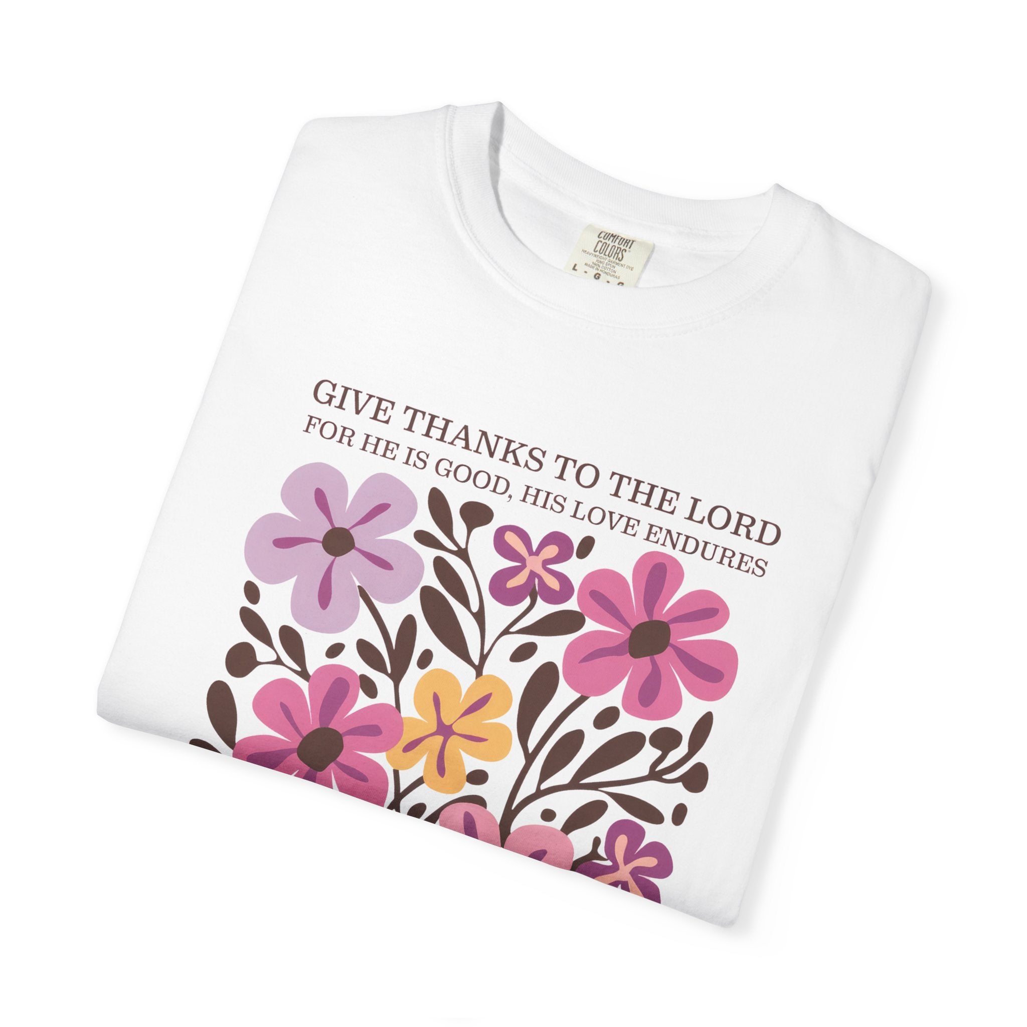 Give Thanks Tee - Floral Graphic Christian T-Shirt | Soft Cotton Comfort Colors