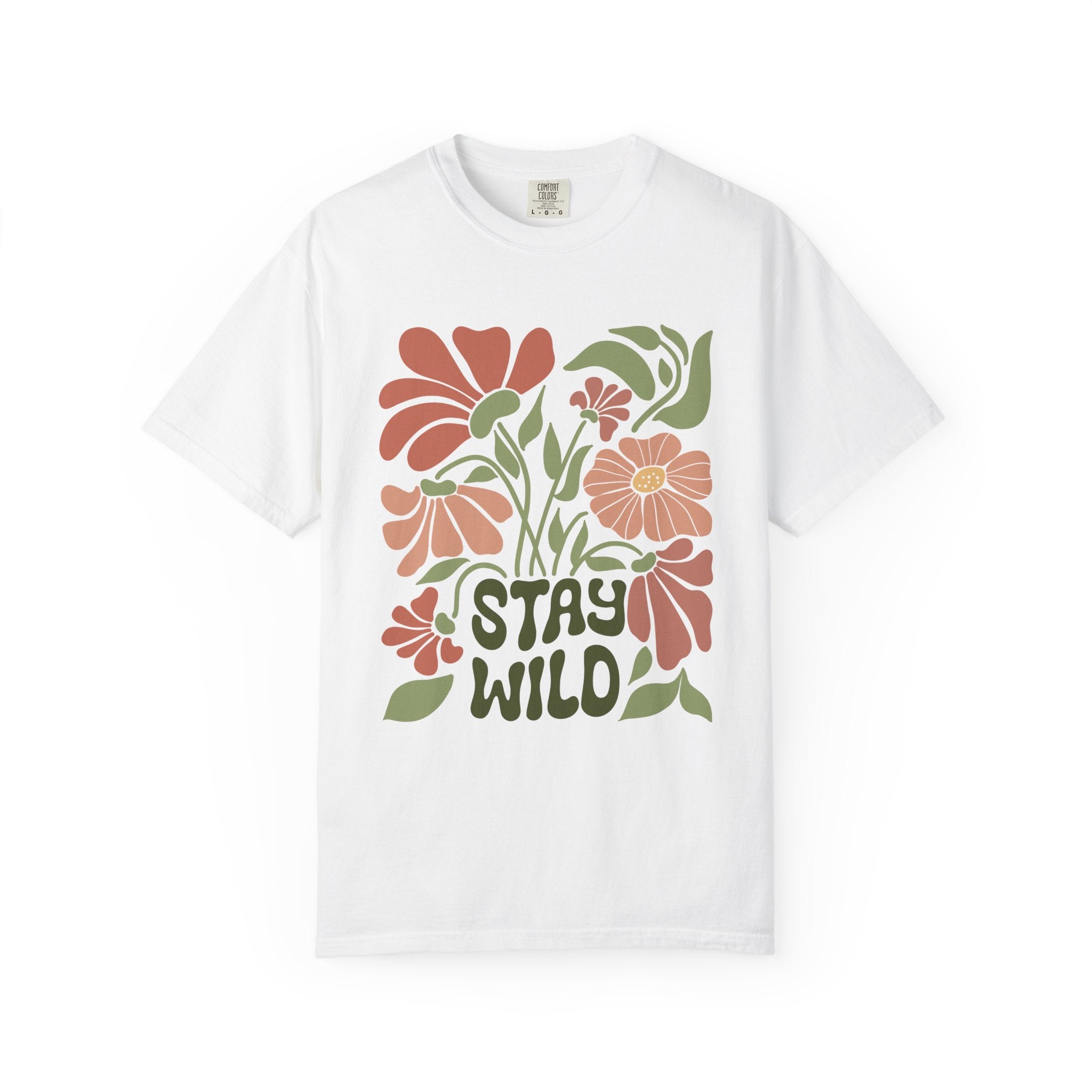 Retro Floral Tee – Stay Wild Shirt | Boho T Shirt, Soft Cotton Tee, Earth Tone T-Shirt