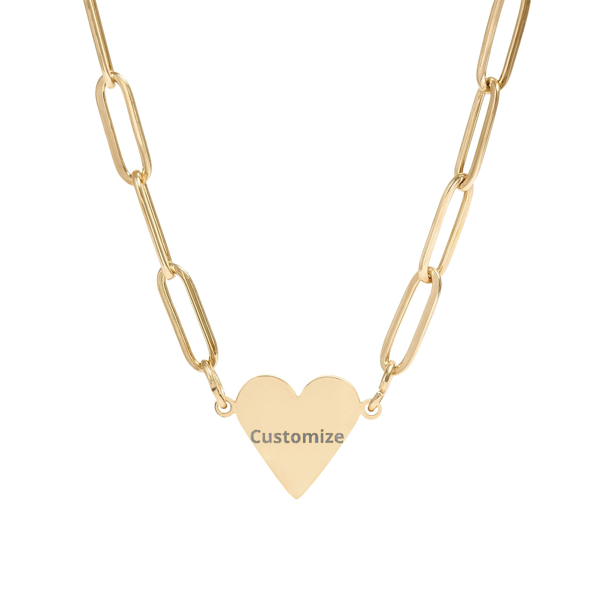 Engraved Heart Necklace – Personalized Gold Heart Pendant | Paperclip Chain Jewelry