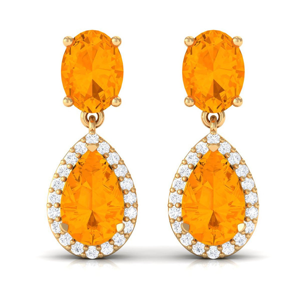 1.3 Carat Classic Fire Opal Dangle Earrings with Diamond