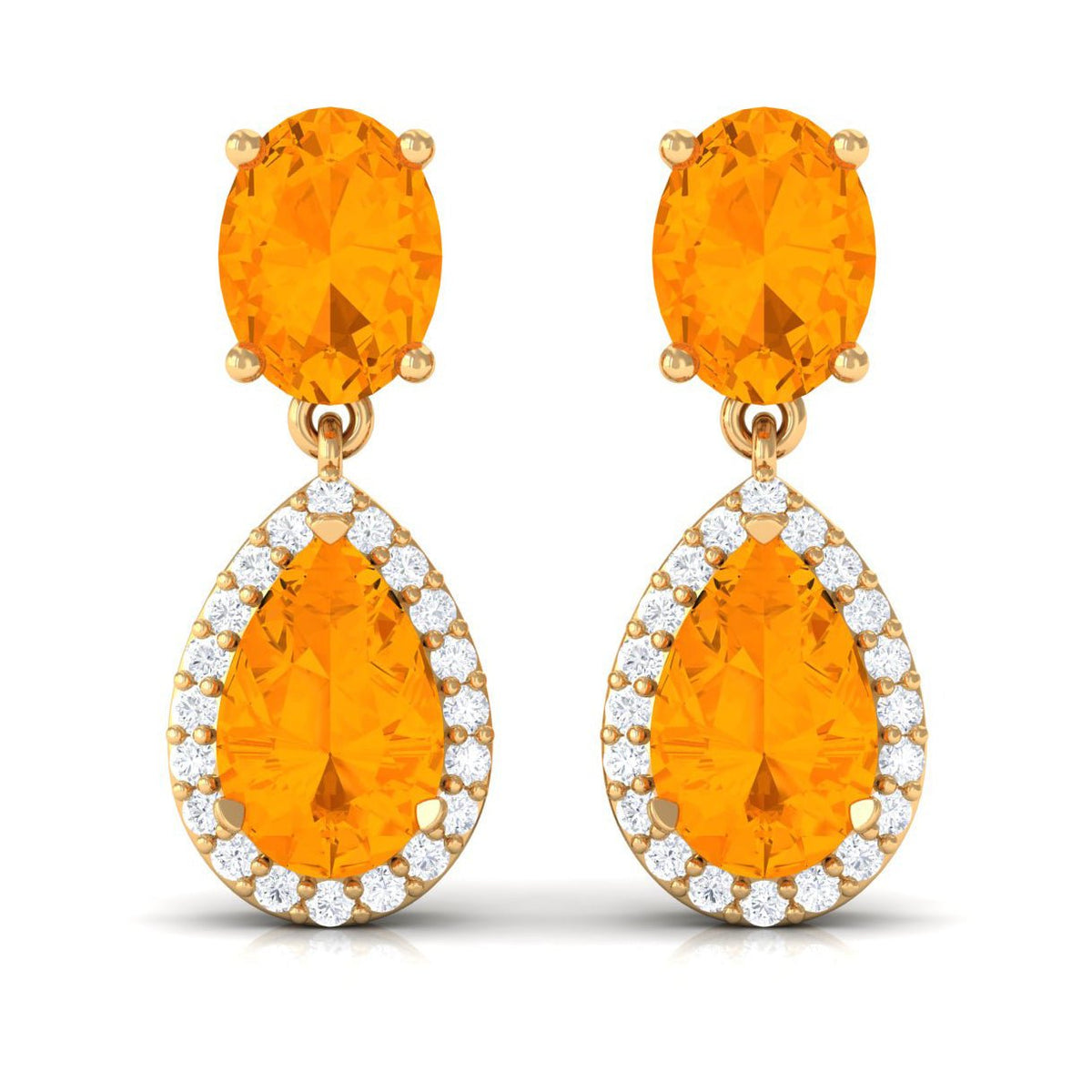 1.3 Carat Classic Fire Opal Dangle Earrings with Diamond