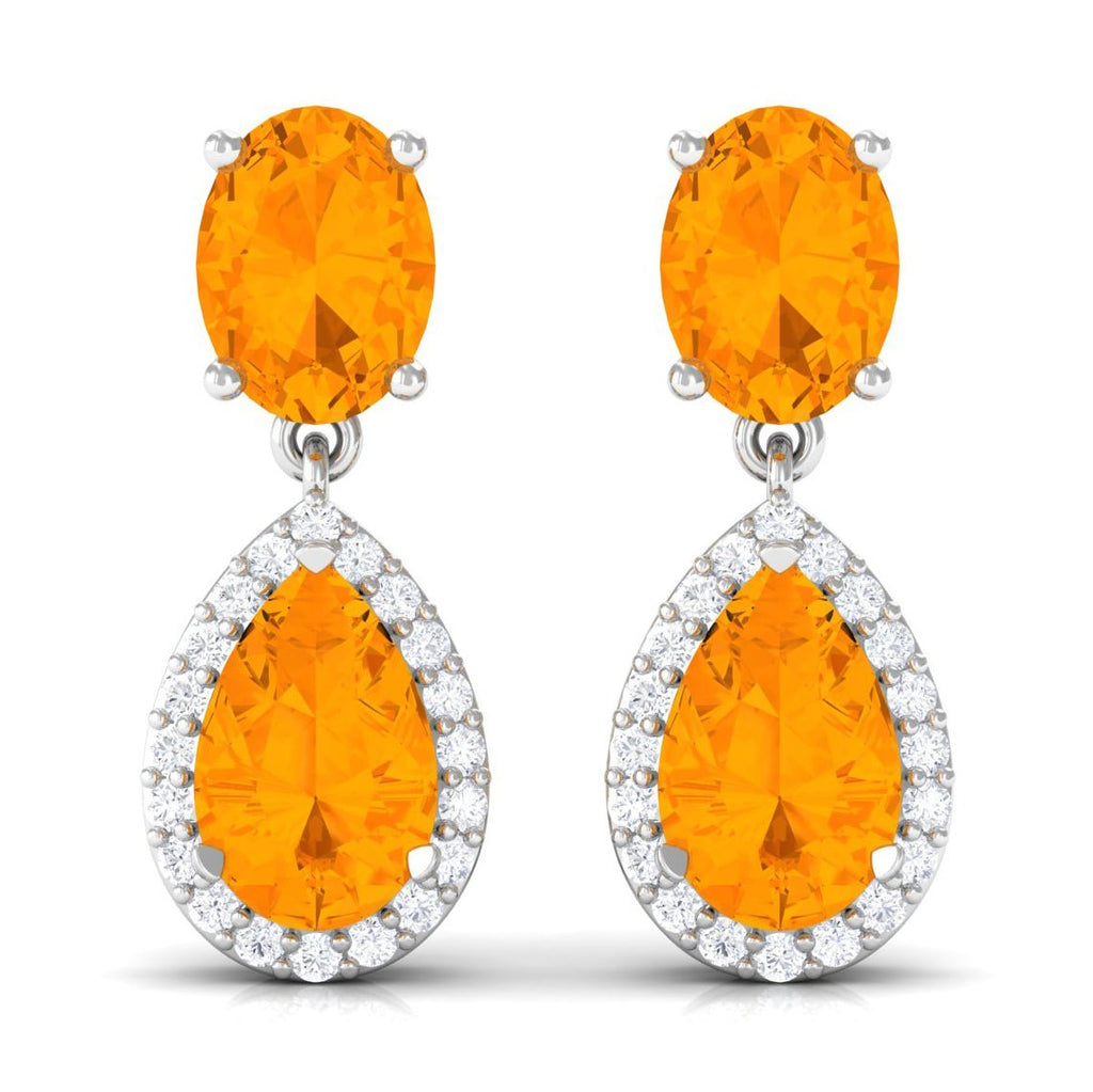 1.3 Carat Classic Fire Opal Dangle Earrings with Diamond
