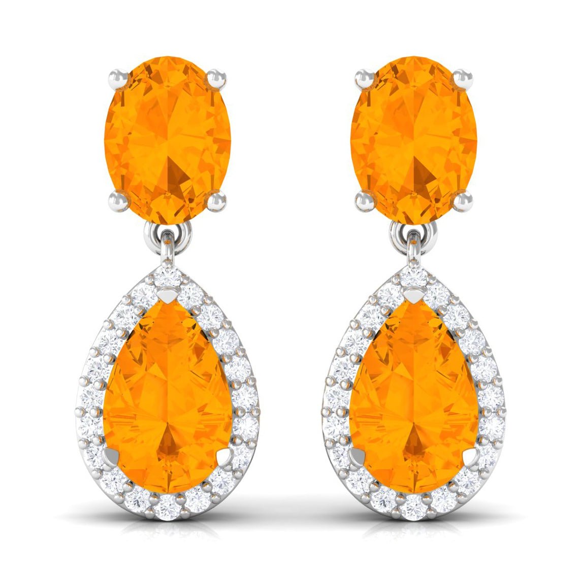 1.3 Carat Classic Fire Opal Dangle Earrings with Diamond